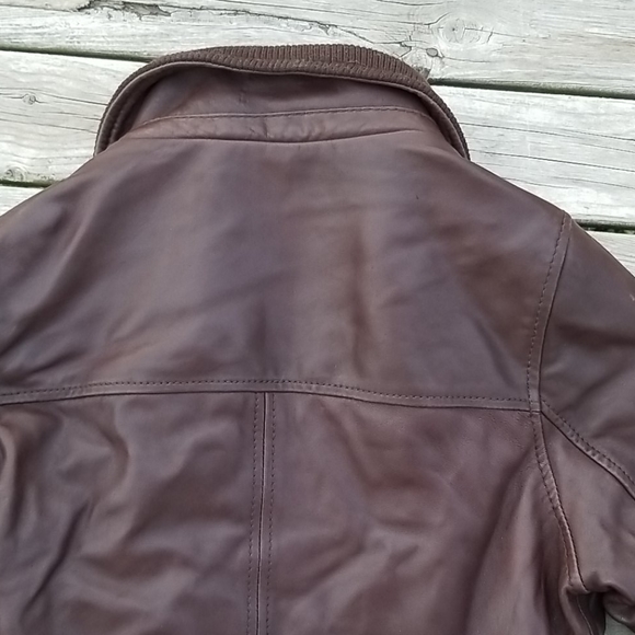 Michael Michael Kors Brown Leather Jacket quilted lining Drawstring waist - Picture 9 of 12